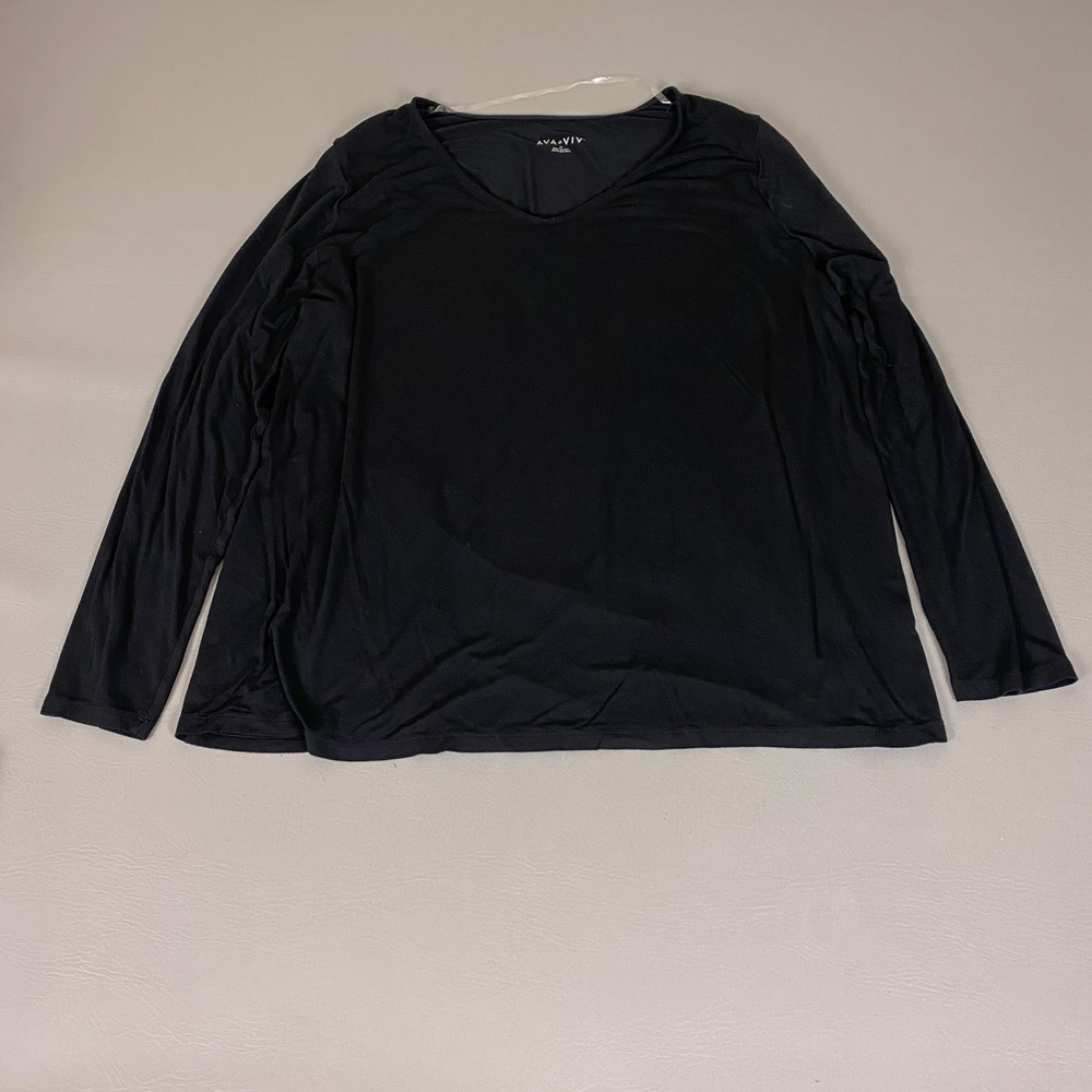 Ava & Viv T-Shirt Women's Plus Size 2X Black Long Sleeve V-Neck  Rayon Spandex